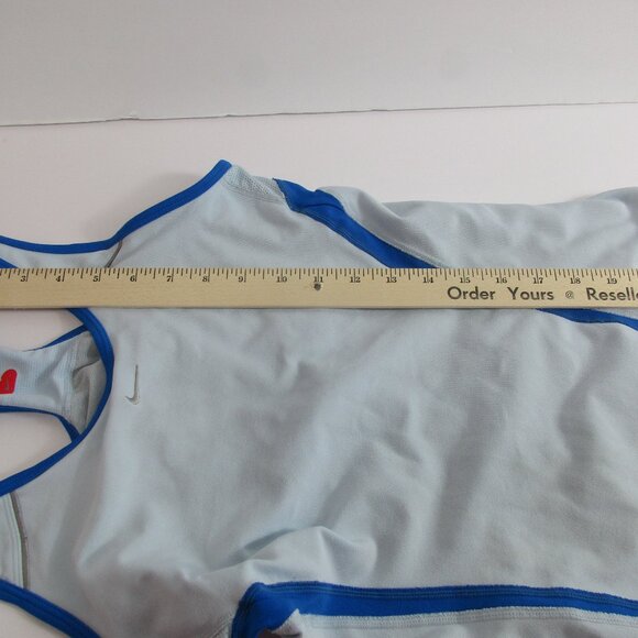 A+ Nike Fit Dry Activewear Top Women Medium Gray Blue Mesh Swoosh Logo Racerback - Picture 15 of 15